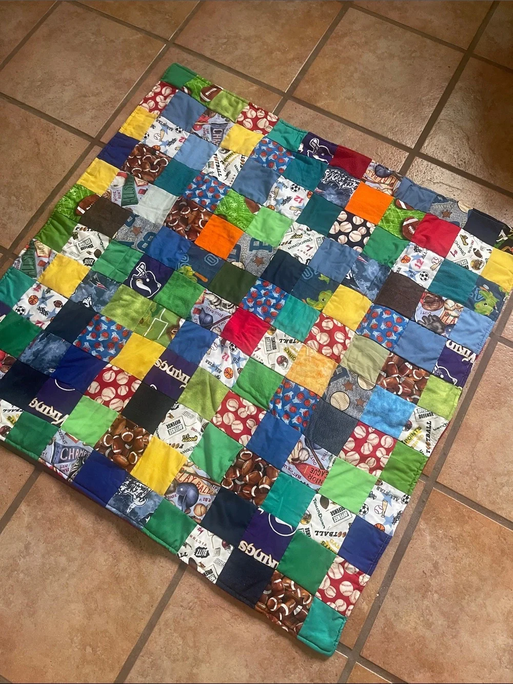 Unique handmade Patchwork Kids Blanket - Multicolor Quilted Squares